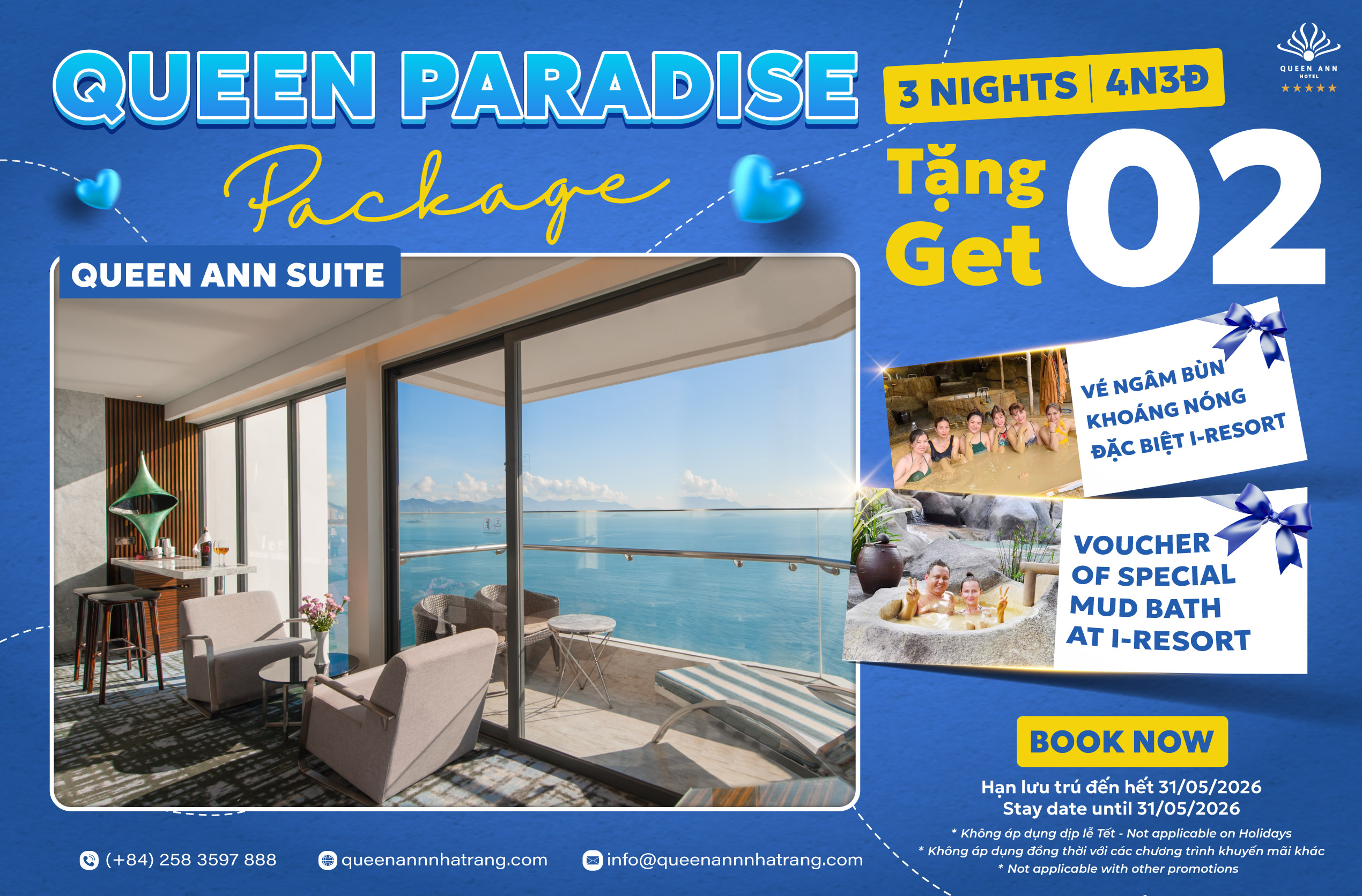 QUEEN PARADISE PACKAGE - TRỌN GÓI NGHỈ DƯỠNG KẾT HỢP TRẢI NGHIỆM BÙN KHOÁNG NÓNG THƯ GIÃN